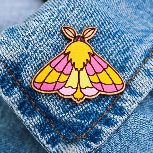 Rosy Maple Moth Pin